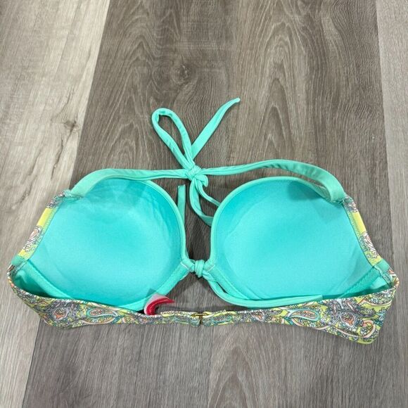 Victoria's Secret Swimsuit Push Up Bkini Top 36B Yellow Paisley Halter Neck - Picture 4 of 9